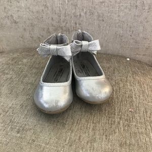 Girls silver ankle flats with Bow Detail